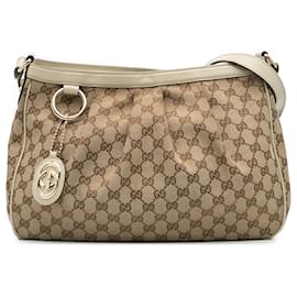 Gucci-Gucci Brown GG Canvas Sukey Crossbody-Brown,Beige