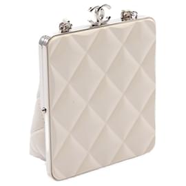 Chanel-Chanel White Lambskin and Acrylic Kiss Clutch with Chain-White
