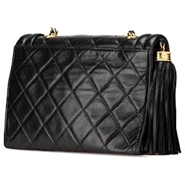 Chanel-Chanel Black Mini Quilted Lambskin Tassel Flap Crossbody-Black