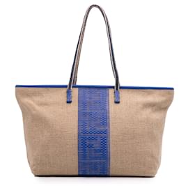 Fendi-Fendi Brown Zucca Raffia Roll Tote-Brown,Beige