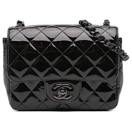 Chanel-Chanel Black Mini Square Classic Patent So Black Single Flap-Black