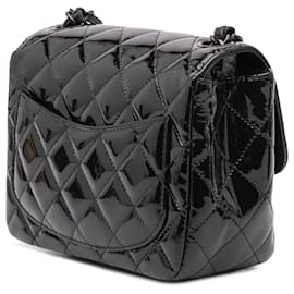 Chanel-Chanel Black Mini Square Classic Patent So Black Single Flap-Black