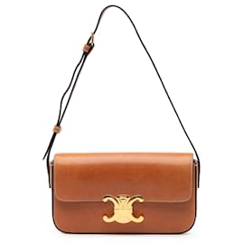 Céline-Celine Brown Leather Triomphe Claude Shoulder Bag-Brown
