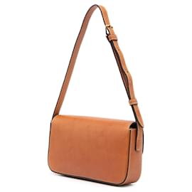 Céline-Celine Brown Leather Triomphe Claude Shoulder Bag-Brown