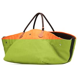 Hermès-Hermès Orange Toile Fourre Tout du Cavalier Carryall Tote-Other,Dark brown
