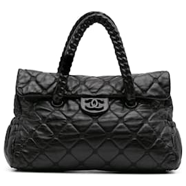 Chanel-Chanel Black CC Quilted Lambskin So Black Hidden Chain Flap Handbag-Black