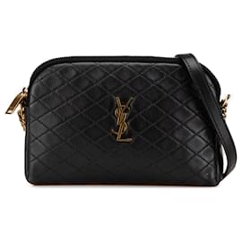 Saint Laurent-Saint Laurent Black Mini Quilted Lambskin Gaby Zippered Pouch-Black