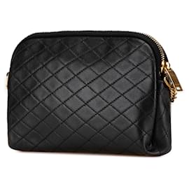 Saint Laurent-Saint Laurent Black Mini Quilted Lambskin Gaby Zippered Pouch-Black