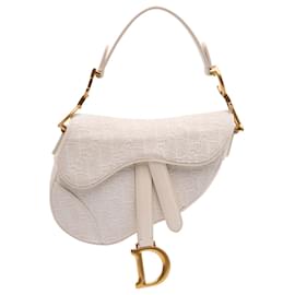 Dior-Dior White Mini Oblique Canvas Saddle Bag-White