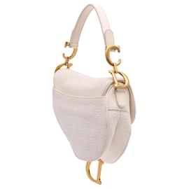 Dior-Dior White Mini Oblique Canvas Saddle Bag-White