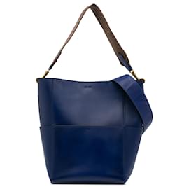 Céline-Celine Blue Medium Leather Seau Sangle Bucket Bag-Blue