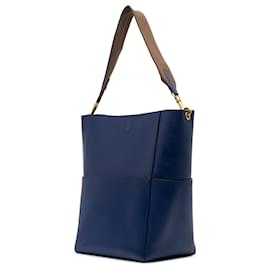 Céline-Celine Blue Medium Leather Seau Sangle Bucket Bag-Blue