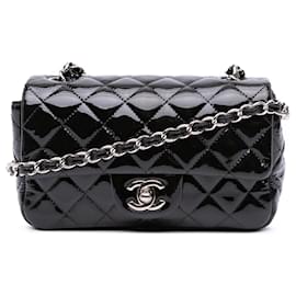 Chanel-Chanel Black Mini Rectangular Classic Patent Single Flap-Black