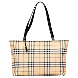 Burberry-Burberry Brown House Check Coated Canvas Tote-Brown,Beige