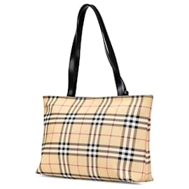 Burberry-Burberry Brown House Check Coated Canvas Tote-Brown,Beige