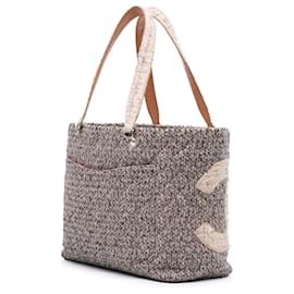 Chanel-Chanel Gray Large Quilted Tweed Cambon Ligne Tote-Pink,Other