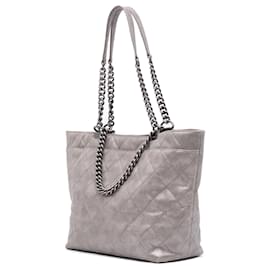 Chanel-Chanel Gray Quilted Iridescent Calfskin Shopping in Chains Tote-Brown