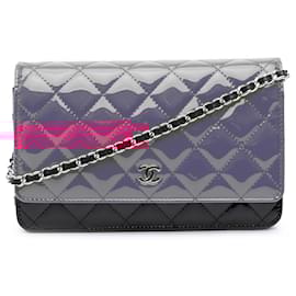 Chanel-Chanel Pink CC Quilted Patent Wallet on Chain-Pink,Other