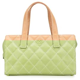 Chanel-Chanel Brown CC Lambskin Wild Stitch Handbag-Brown,Beige