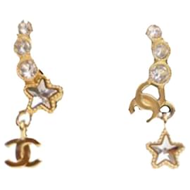 Chanel-Chanel Gold Gold Plated CC Crystal Star Climber Push Back Earrings-Golden
