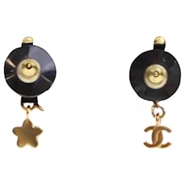 Chanel-Chanel Gold Gold Plated CC Crystal Star Climber Push Back Earrings-Golden