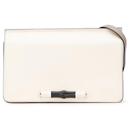 Gucci-Gucci White Leather Lady Bamboo Shoulder Bag-White