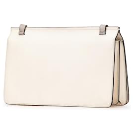 Gucci-Gucci White Leather Lady Bamboo Shoulder Bag-White