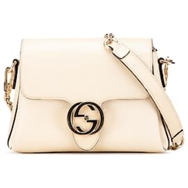 Gucci-Gucci White Small Dollar Calfskin Interlocking G Crossbody-White,Cream