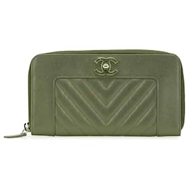 Chanel-Chanel Red Chevron Sheepskin Mademoiselle Zip Around Wallet-Red