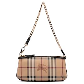 Burberry-Burberry Brown Haymarket Check Coated Canvas Clara Pochette-Brown,Beige,Other,Dark brown