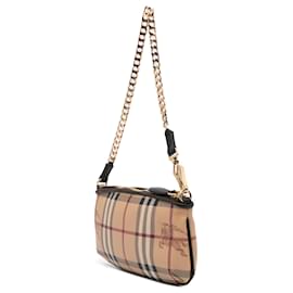 Burberry-Burberry Brown Haymarket Check Coated Canvas Clara Pochette-Brown,Beige,Other,Dark brown