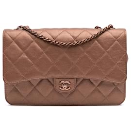 Chanel-Chanel Brown Mini Classic Metallic Caviar Wallet on Chain-Brown,Bronze