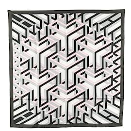Hermès-Hermès Gray Cube Silk Scarf-Brown