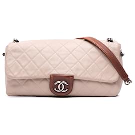 Chanel-Chanel Brown Large Quilted Lambskin Country Chic Flap-Brown,Beige