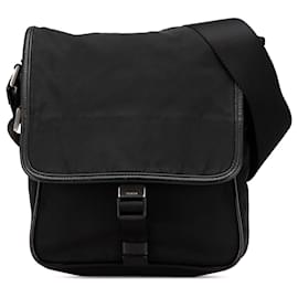 Prada-Prada Black Tessuto Buckle Messenger Bag-Black