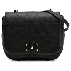 Chanel-Chanel Black Small Stitched Calfskin Covered CC Flap-Black