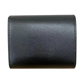 Céline-Celine Shiny Calfskin Triomphe Tri-Fold Mini Wallet-Black
