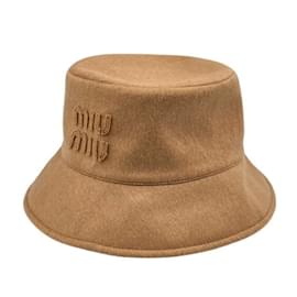 Miu Miu-Miu Miu Brown Patch Wool Bucket Hat-Brown