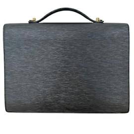 Louis Vuitton-Louis Vuitton Porte Document Black Handbag-Black