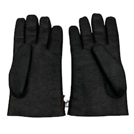 Hermès-Hermes Black Leather Gloves-Black