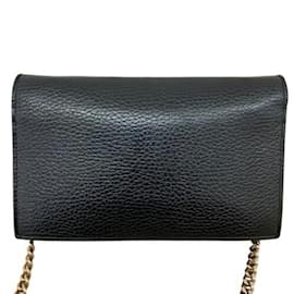 Gucci-GUCCI 510314 Interlocking Chain Shoulder Wallet Black-Black
