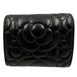 Chanel-CHANEL Camellia Folding Wallet in Black-Black