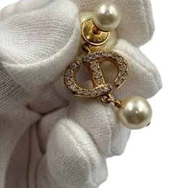 Christian Dior-Christian Dior DIOR Pearl and Rhinestone Earrings-Golden