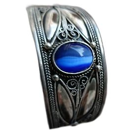 Autre Marque Pulsera bereber de plata y ágata azul Plata