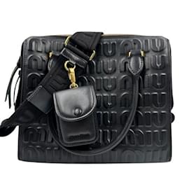 Miu Miu-Miu Miu Embossed Leather Shoulder Bag-Black