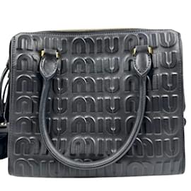 Miu Miu-Miu Miu Embossed Leather Shoulder Bag-Black