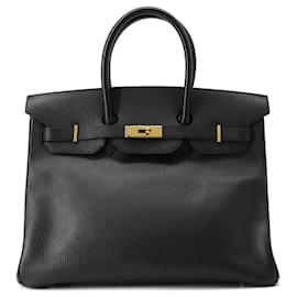 Hermès-Hermes Birkin 35 Handbag in Black Ardennes Leather-Black