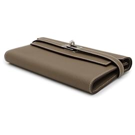 Hermès-Hermes Long Wallet Kelly in Etoupe Gray-Taupe