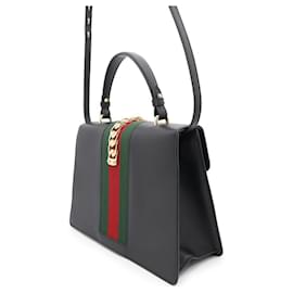 Gucci-Gucci Sherry Line Sylvie Leather Handbag-Black
