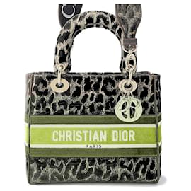 Christian Dior-Christian Dior Lady Dee Light Leopard Velvet Handbag-Brown